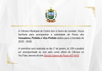 Acompanhar AO VIVO a solenidade de Posse dos Vereadores, Prefeito e Vice-Prefeito através do Canal do YouTube