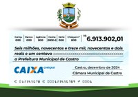 Câmara de Castro devolve ao Executivo Municipal R$ 6,9mi